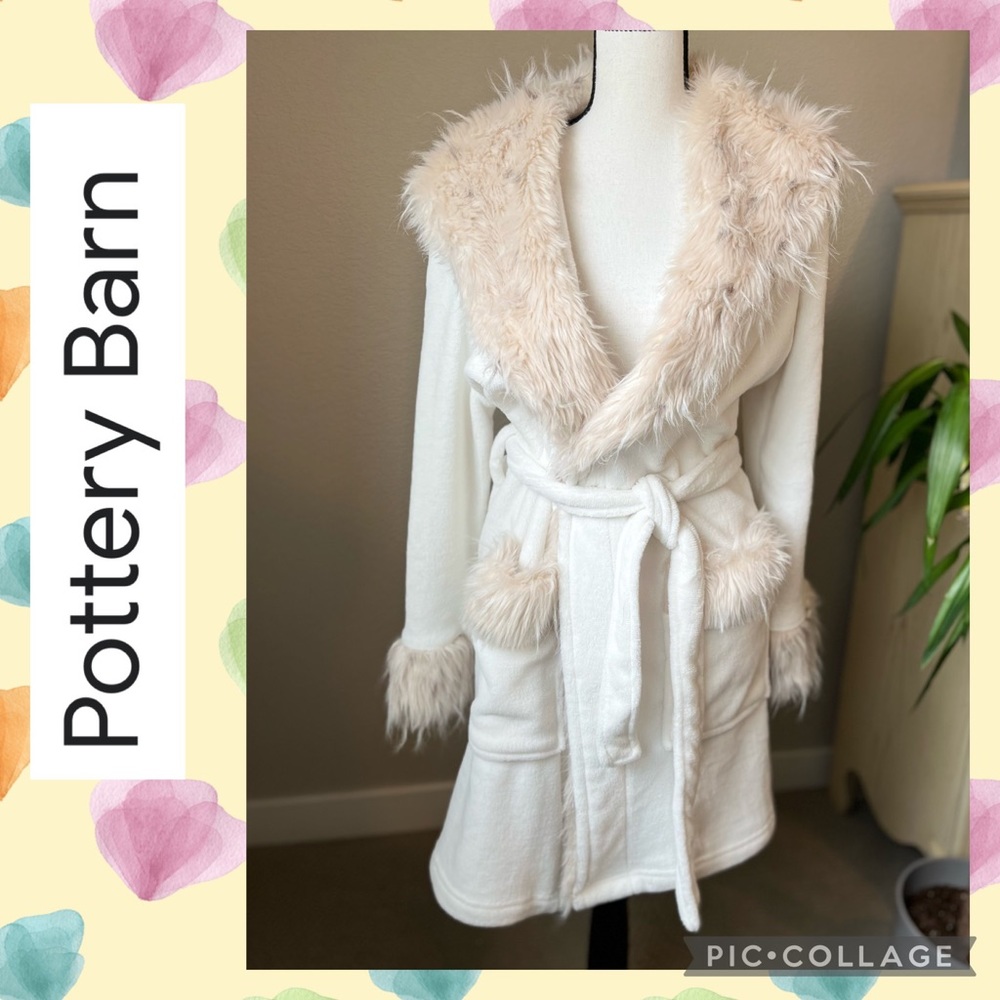 POTTERY BARN FAUX FUR HOODED BATH ROBE (OR TEDDY WRAP JACKET)